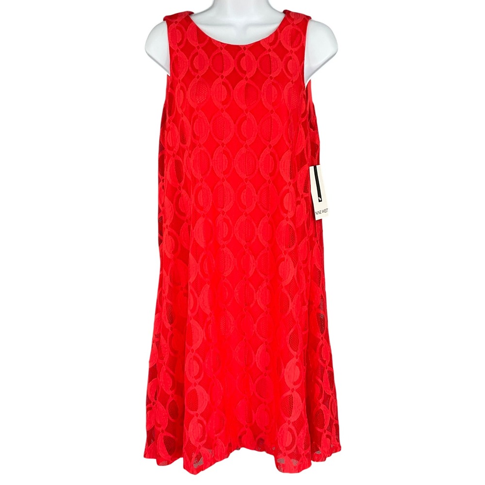 Nine West Red Lace‎ Overlay Sheath Dress Womens Sz 10 Cocktail Holiday Party NEW
